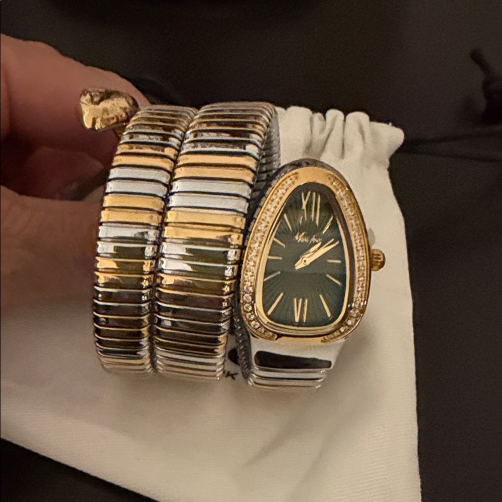 Serpenti Style Wrap Watch with Green Dial and Two-Tone Coil